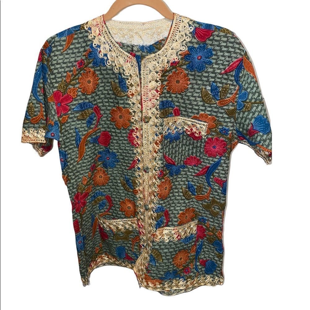 Custom Cotton Ethnic Print Patchwork Short Sleeve Button Jackets w/beanie